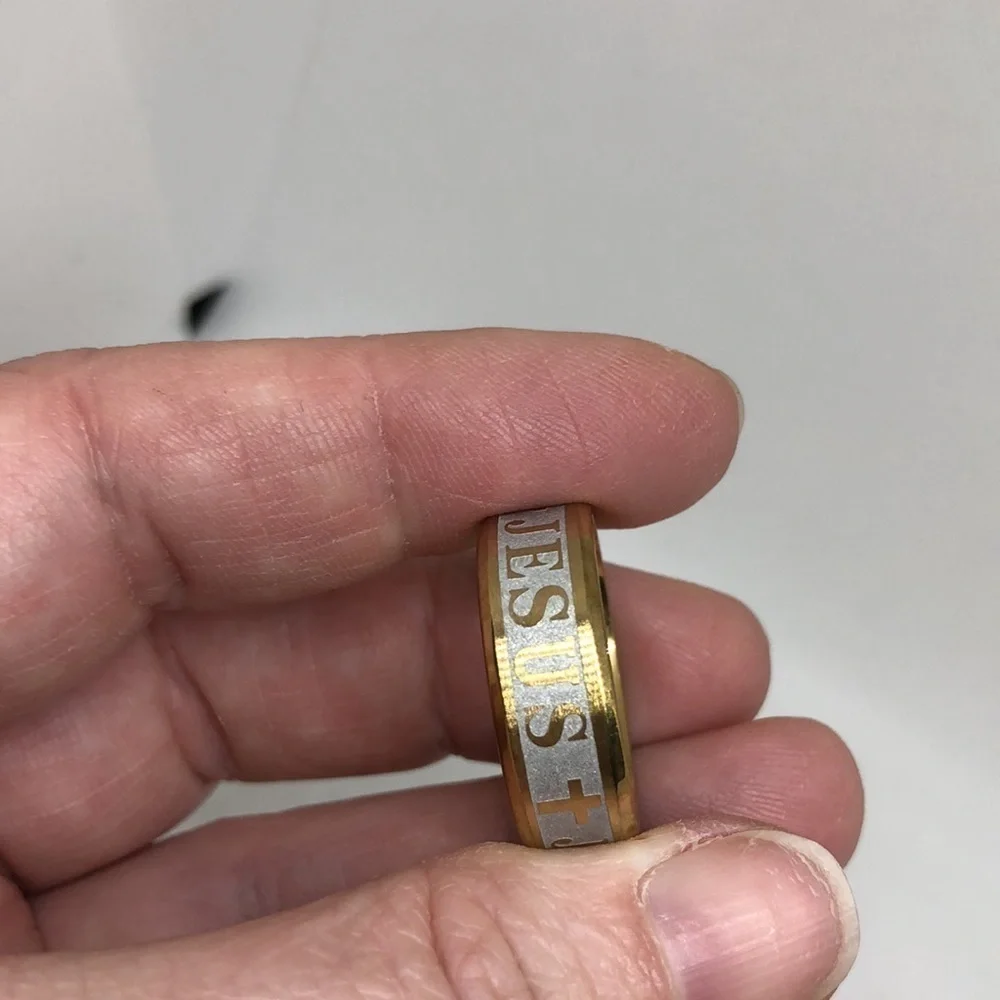 Jesus Cross Metal Alloy Ring Gold Tone Size 11